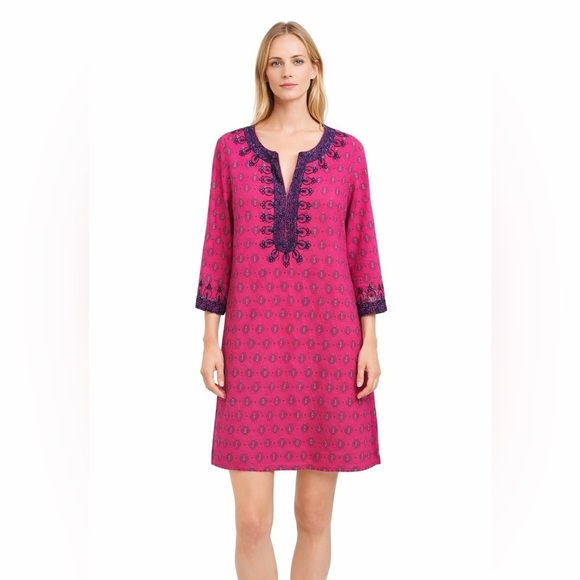 Calypso St. Barth Dresses & Skirts - Calypso St Barth Mini Tunic Dress Cotton Size XS Embroidered Sparkle Coverup